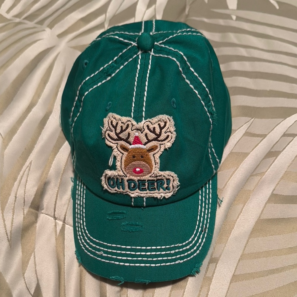 Green Reindeer Embroidered Cap